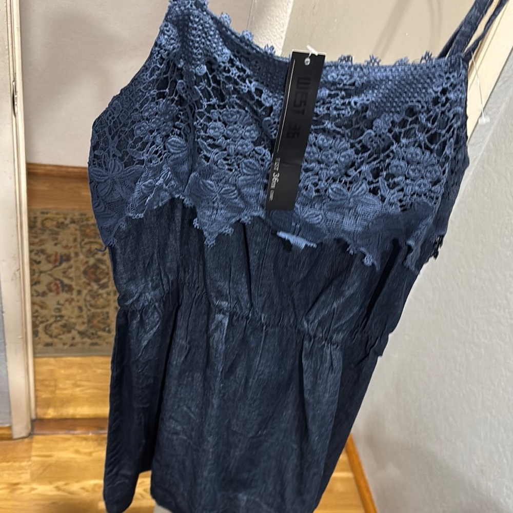 Blue Smocked Embellished Camisole Dress